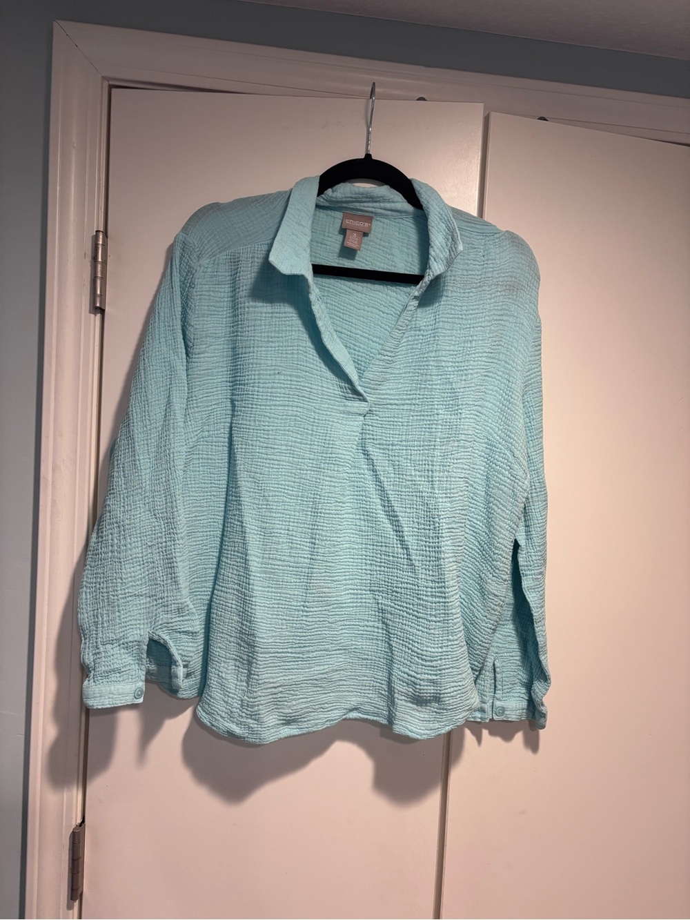 Chico's Textured Split Neck Collared Top - Picture 5 of 6